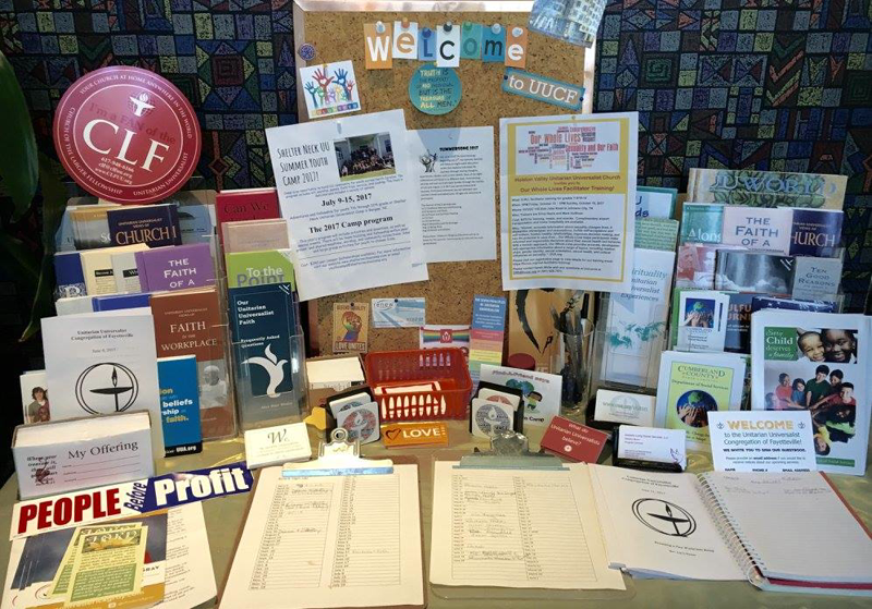 Welcome table at UUCF